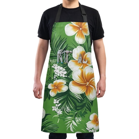 Tropical Hibiscus Print Chef Kitchen Apron with Pockets for Women Waterproof Aprons for Cooking Baking