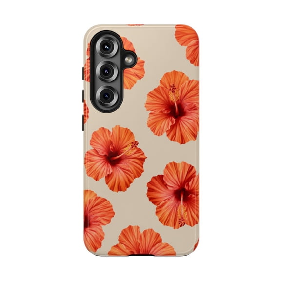 Tropical Hibiscus Tough Phone Case, Bright Floral Dual Layer Protective Cover Compatible with Samsung Galaxy S24