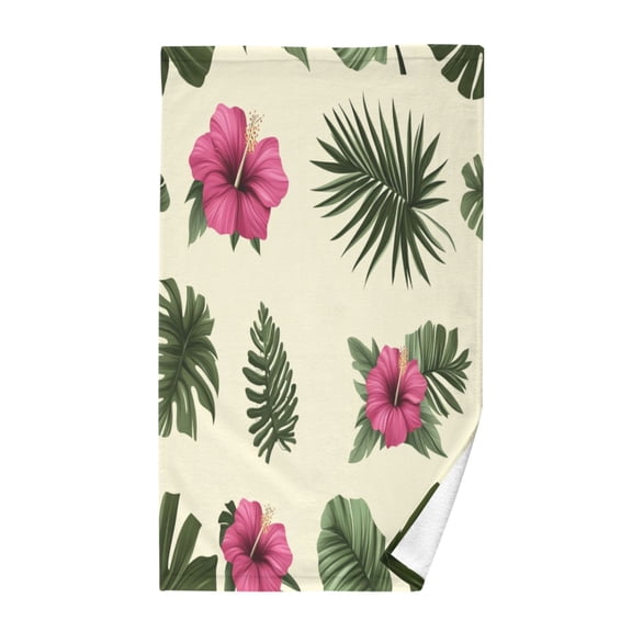 Tropical Hibiscus and Leaves Soft 100% Cotton Towel, High Absorbency, Single Pack, 16" x 28"