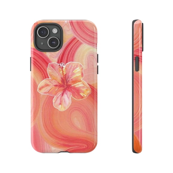 Tropical Hibiscus iPhone Case  Vibrant Red Orange Swirl Phone Case, Floral Aesthetic Cover for iPhone 13