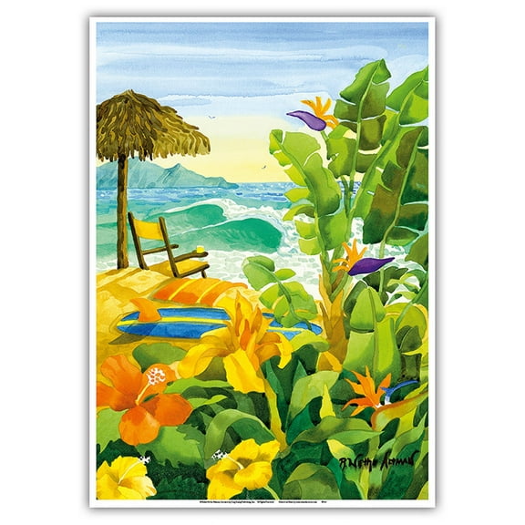 Tropical Holiday - Beach Chair Ocean View - Hawaii - Hawaiian Islands - From an Original Watercolor Painting by Robin Wethe Altman - Master Art Print 10in x 14in