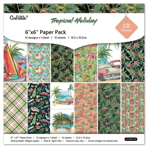 Tropical Holiday Scrapbook Paper Pack. 12 Sheets of 15.2x15.2cm Heavyweight Paper Pad F07M2-3 AC230314-06