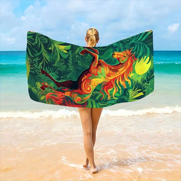 Tropical Horse Beach Towel, lightweight, soft and absorbent, perfect for beach trips and summer getaways, makes a great gift for horse lovers and nature lovers