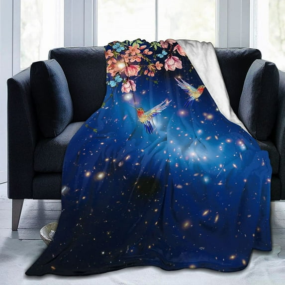 Tropical Hummingbird Flowers Butterflies Throw Blanket Ultra Soft Warm All Season Decorative Fleece Blankets for Bed Chair Car Sofa Couch Bedroom 80"X60"
