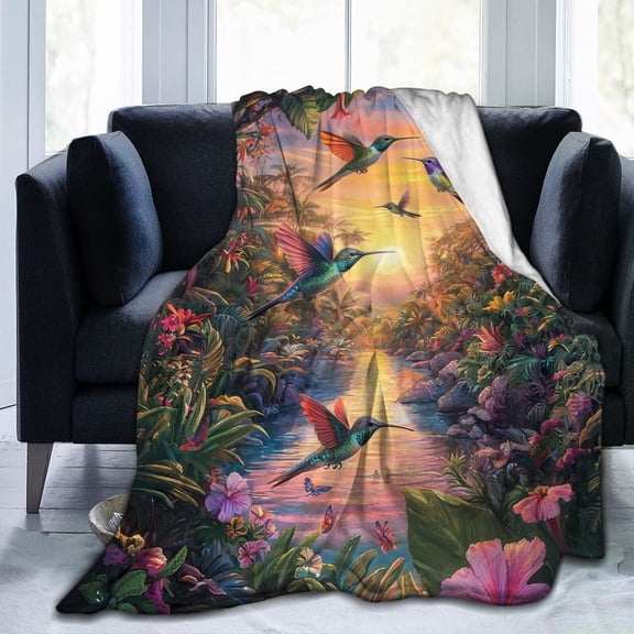 Tropical Hummingbird Throw Blanket Ultra Soft Cozy Decorative Flannel Blankets for Home Bed Couch Chair Travel 50x40