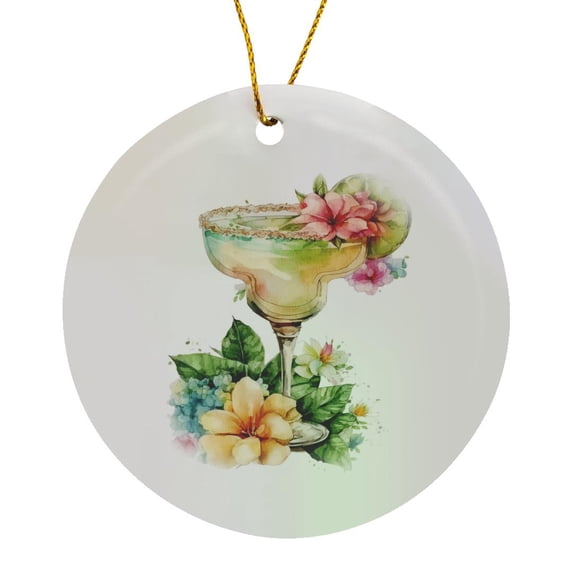 3drose, Tropical Image of Watercolor Margarita Illustration, Circle Porcelain Ornament