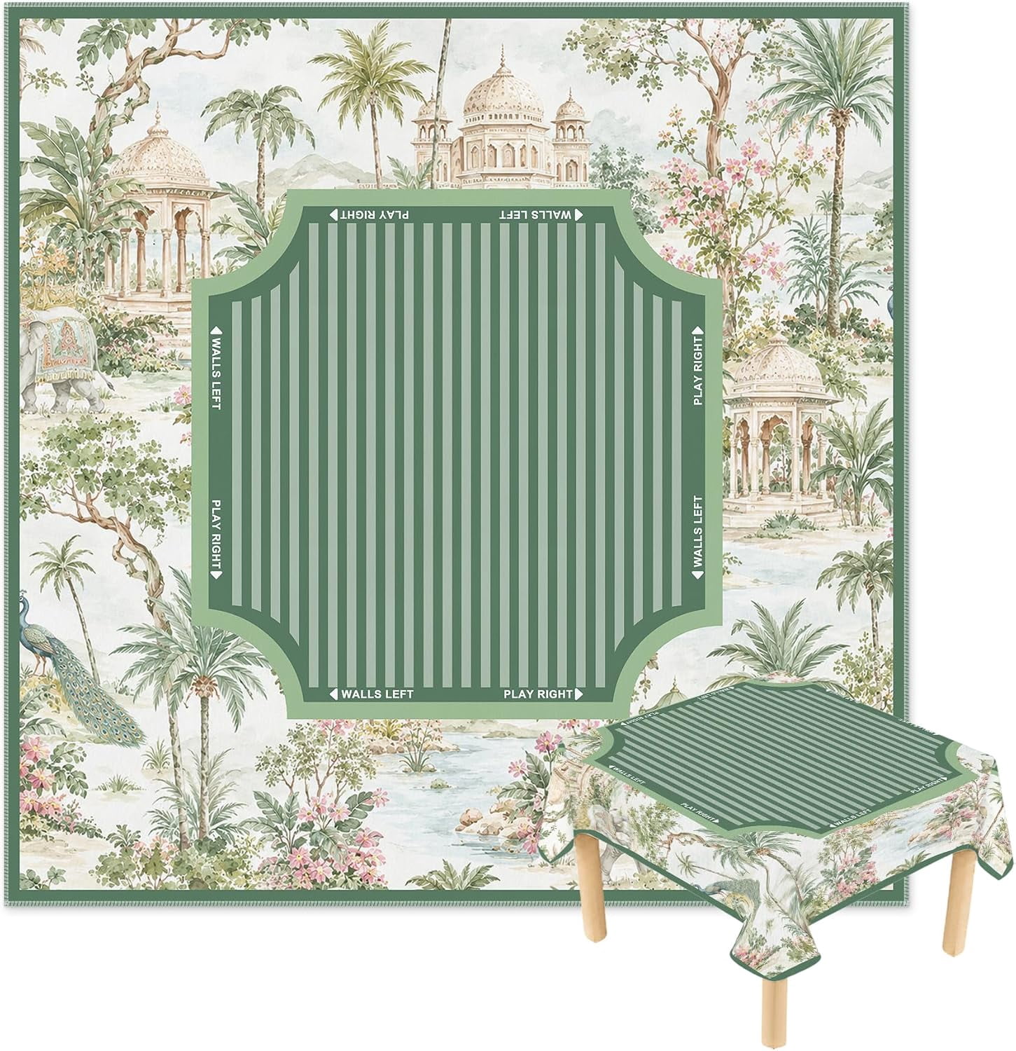 Tropical Indian Mughal Garden Green Mahjong Tablecloth 55