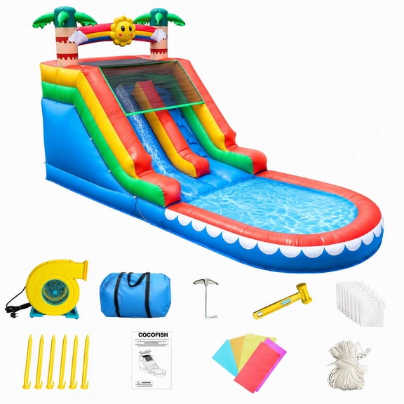 COCOFISH Inflatable Water Slide 21ft Water Park with Oversized Splash Pool and 950W Blower for Kids & Adults, Outdoor