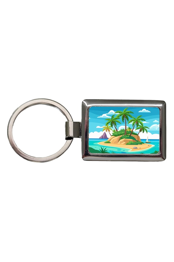 Tropical Island Beach Palm Trees Vacation Travel Metal Rectangle Keychain