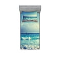 thumbnail image 1 of Tropical Island Fitted Sheet & Pillow Sham Set, Ocean Waves on Seychelles Beach at the Sunset Time Skyline, Decorative Printed 4 Piece Bedding Decor Set, Twinxl, Turquoise Sky Blue Umber, by Ambesonne, 1 of 3