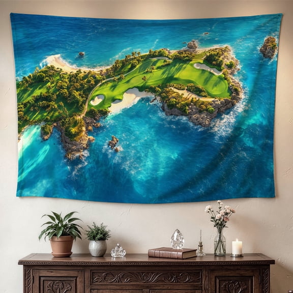Tropical Island Golf Course Aerial View Wall tapestry,Large size Printed Horizontal Tapestry blanket,Polyester Fabric Wall Hanging for living room,bedroom,No Installation Required,Indoor,Outdoor,Gift