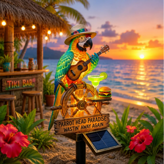 Tropical Island Parrot Resin Desktop Light Statue, Colorful Island Themed Lighted Figurine for Home Office Interior Accent Corner Styling
