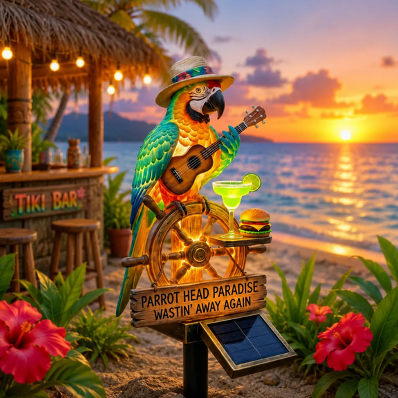 Tropical Island Parrot Resin Desktop Light Statue, Colorful Island Themed Lighted Figurine for Home Office Interior Accent Corner Styling