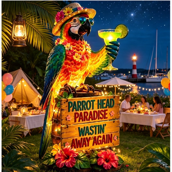 Tropical Island Parrot Resin Desktop Light Statue, Compact Lighted Resin Parrot Statue Tropical Island Design for Home Office Decor