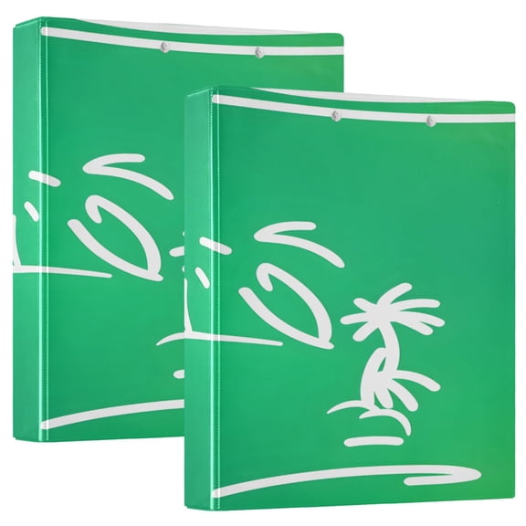 Tropical Island Pattern 12.4x10.6in PVC Round Ring Binder, D-Ring 3-Hole, Metal Clip, 200 Sheets