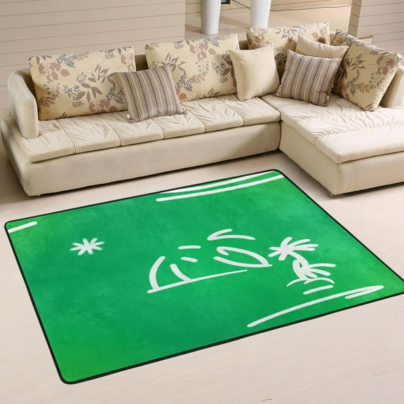 Tropical Island Pattern Soft Polyester Area Rug 36''x24'', Non Slip, Memory Foam, Water Absorbent
