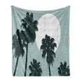 thumbnail image 1 of Tropical Island Soft Flannel Fleece Throw Blanket, Pencil Drawn Long High Palm Trees and the Sun, Cozy Plush for Indoor and Outdoor Use, 70" x 90", Slate Blue Dark Green, by Ambesonne, 1 of 5