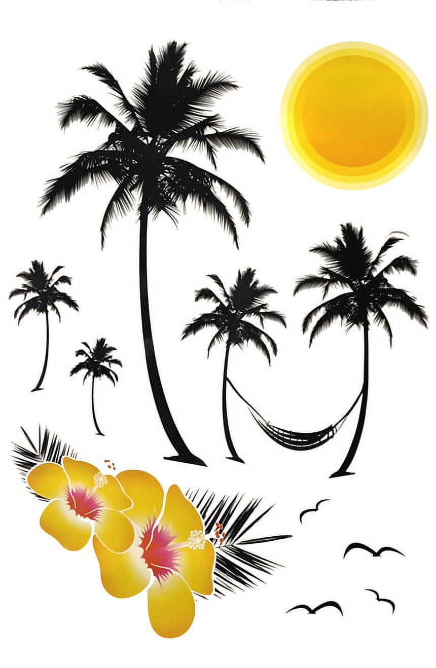 Tropical Island Vacation Palm Trees Style Easy Peel and Stick DIY Wall Decal Adhesive Sticker for Home, Office, Workplace, Spa, Nail Salon, Beauty