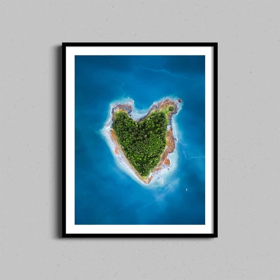 Tropical Island Wall Art HeArtShaped Blue Ocean Photography Coastal Home Decor Photo Print Valentine'S Day Or Anniversary Gift, Unframed Paper Print