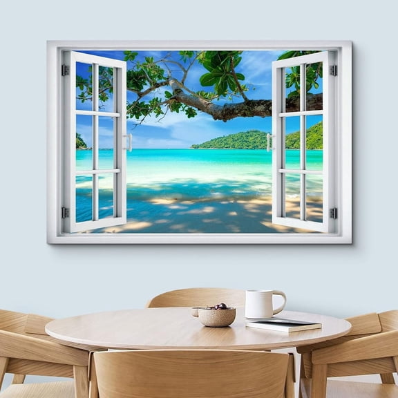 Tropical Island Window View Landscape Poster, Unframed Size 12x18