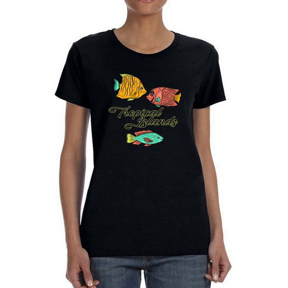 Tropical Islands Fish Set Shaped T-Shirt Women -Image by Shutterstock, Female Medium
