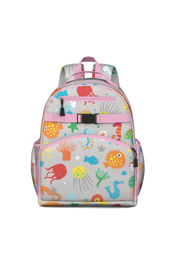 Tropical Jellyfish Backpack for School & Travel - Waterproof Nautical Design with Coral & Starfish, Spine-Protecting Ergonomic Daypack, Multiple Pockets, Durable Commuter Backpack for Students