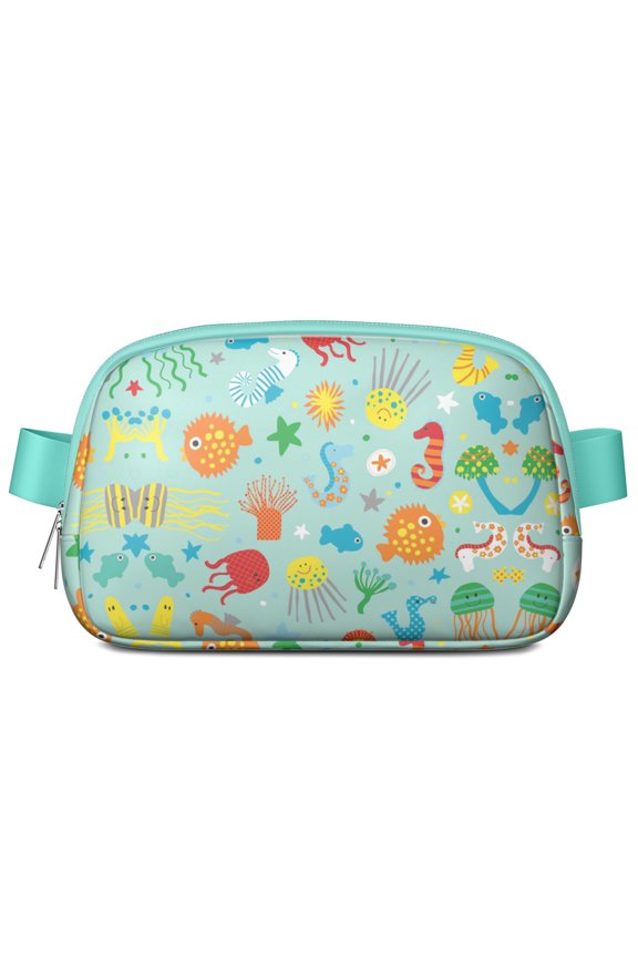 Tropical Jellyfish Fanny Pack for Women – Cute Cartoon Marine Life Waist Bag with Ocean Creatures, Coral, Starfish, Squid & Coastal Nautical Vibes