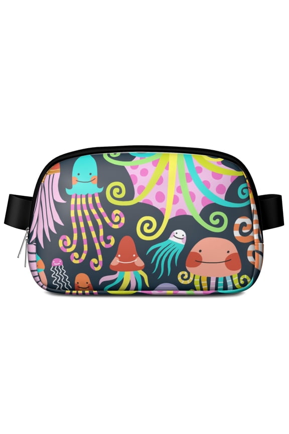 Tropical Jellyfish Fanny Pack for Women – Cute Cartoon Marine Life Waist Bag with Ocean Creatures, Coral, Starfish, Squid & Coastal Nautical Vibes