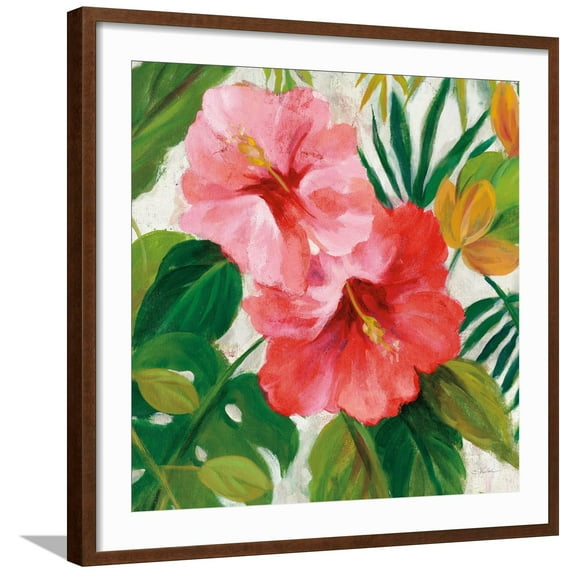 Art.com Tropical Jewels I v2 Pink Crop Art Print by Silvia Vassileva, Brown Frame Wall Art, 29" x 29"