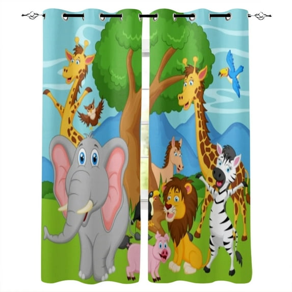 Tropical Jungle Animal Cartoon Giraffe Window Curtains Home Decor Living Room Curtains Bedroom Curtains Kitchen Door Drapes