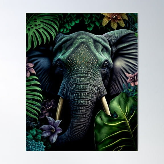 Tropical Jungle Animal Elephant Face Wall Art - Safari Themed Decor Poster Wall Art, Modern Wall Decor For Living Room Bedroom, 8x12 UNFRAMED