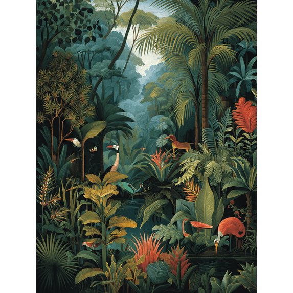 Tropical Jungle Animals Canvas Print, Wildlife Decor for Living Room Bedroom Dining Room Kitchen Office Hotel Resort