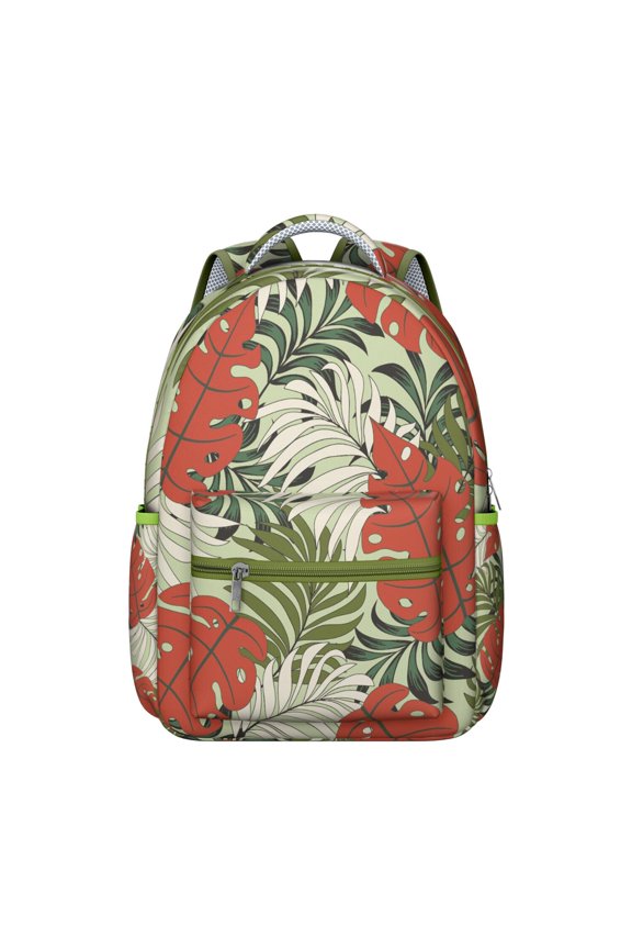 Tropical Jungle Backpack Hawaiian Floral Leafy Design for Students School and Travel Bag for Summer Outdoor Adventures