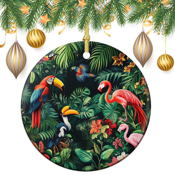 Tropical Jungle Birds Flamingos Parrots And Toucans Ornament Jungle Animals 2024 Ornament Christmas Tree Hanging Accessories for Family Friend