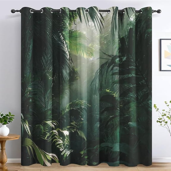 Tropical Jungle Curtains for Living Room, Botanical Rainforest Blackout Curtains for Bedroom Decor, Nature Landscape Grommet Thermal Blackout Window Drapes 42"W x 63"L (Pack of 2)
