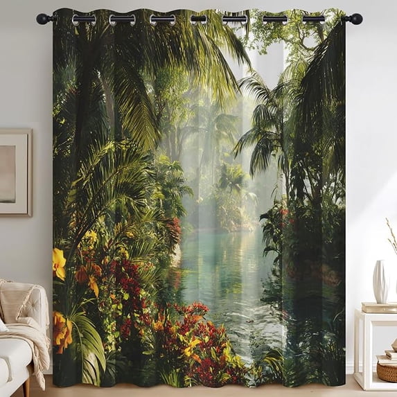 Tropical Jungle Curtains for Living Room, Rainforest Palm Tree Blackout ...