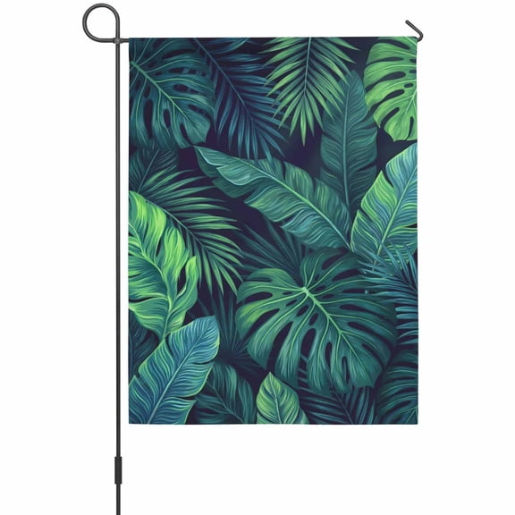 Tropical Jungle Garden Flag 12 x 18 Inches, Summer Green Palm Leaf Monstera Tropical Plants Farm Weather Proof Outdoor Patio Flags Double Sided Small Garden Decoration for Yard Outside Home