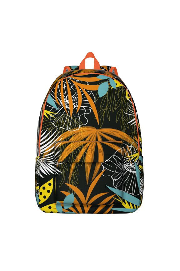 Tropical Jungle Leaves Backpack, Hawaiian Palm Inspired School Bag with Floral Design, Colorful Exotic Pattern, Summer Beach Vacation Aesthetic