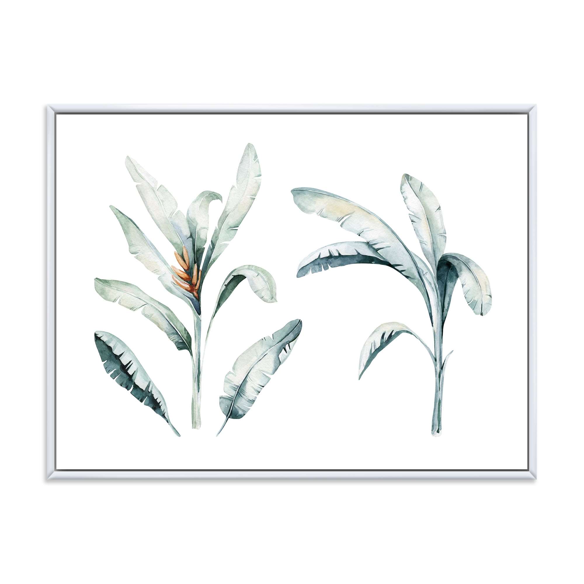 Tropical Jungle Leaves On White 32 in x 24 in Framed Painting Canvas Art Print, by Designart