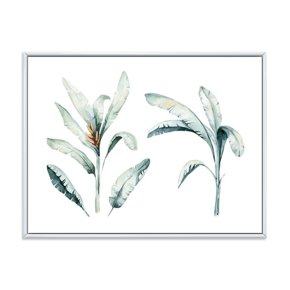 Tropical Jungle Leaves On White 32 in x 24 in Framed Painting Canvas Art Print, by Designart