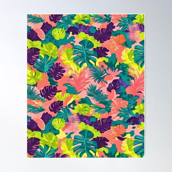 Tropical Jungle Leaves Pattern – Vibrant Exotic Foliage Design Poster Wall Art, Modern Wall Decor For Living Room Bedroom, 24x36 UNFRAMED