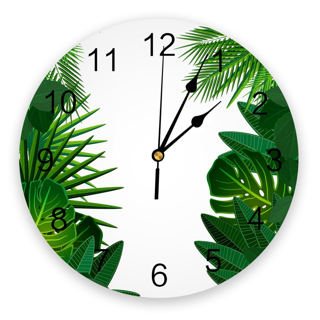 Tropical Jungle Leaves Plant Round Wall Clock Creative Home Decor Living Room Quartz Needle Wall