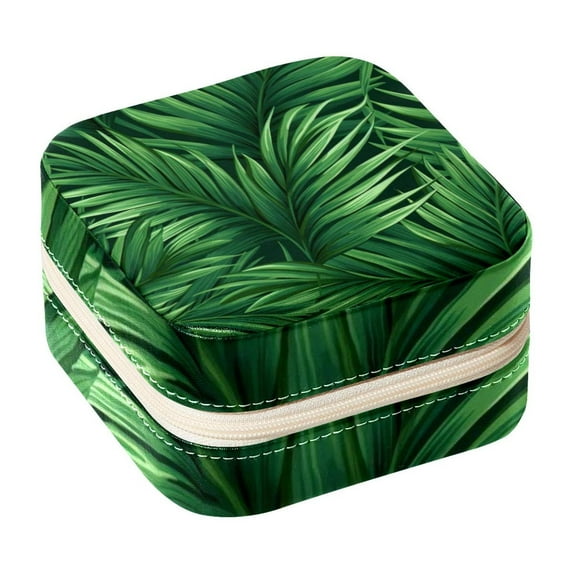 Tropical Jungle Leaves Travel Portable Jewelry Stand and Organizer Box - Square Storage Box for Rings, Earrings, Necklaces, Bracelets, and More - Jewelry Boxes for Travel