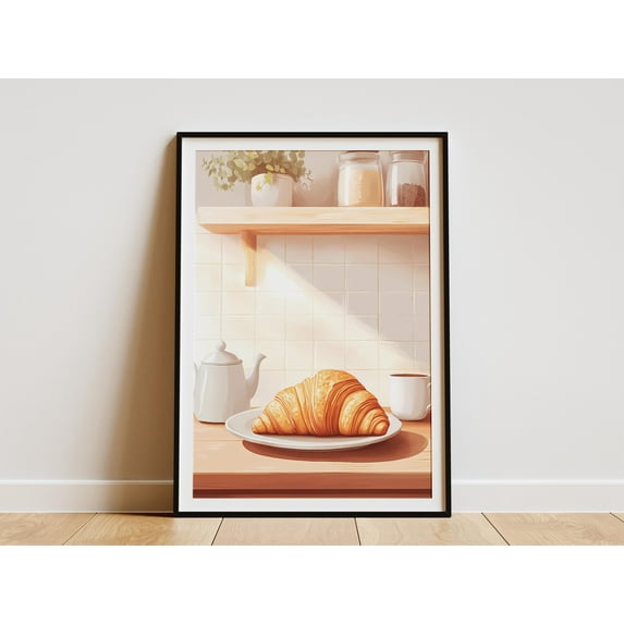 Buttery Croissant Kitchen Print Breakfast Food Poster Bakery Wall Art Coffee Pastry Decor Minimalist Food Illustration Modern Home Decor - Poster Unframed