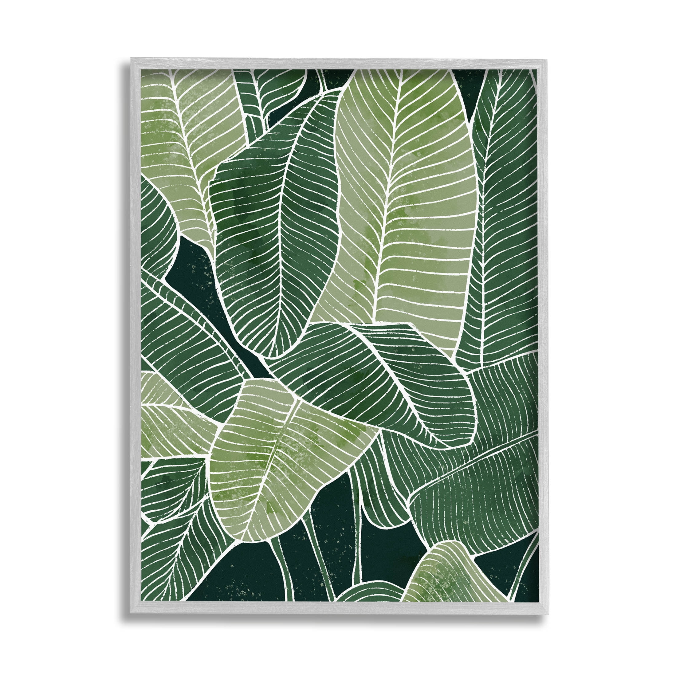 Tropical Jungle Nature Leaves Botanical & Floral Graphic Art Gray Framed Art Print Wall Art