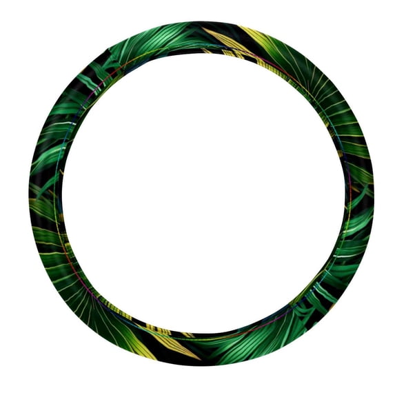 Tropical Jungle Palm Leaves 14.5 Inch Printing PVC Leather Car Wheel Cover Steering Wheel Cover Auto Accessories