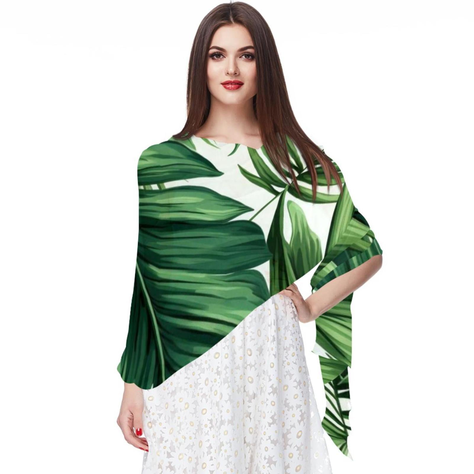 Tropical Jungle Palm Leaves Breathable Chiffon Yarn Silk Head Scarf 180 ...