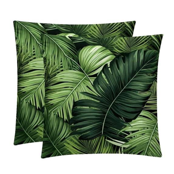 Tropical Jungle Palm Leaves Chair Pillow Covers Set of 2 Throw Pillow Decorative Pillows Velvet with Unique Patterns for Various Occasions - Available in 16x16, 18x18, and 20x20 Inches