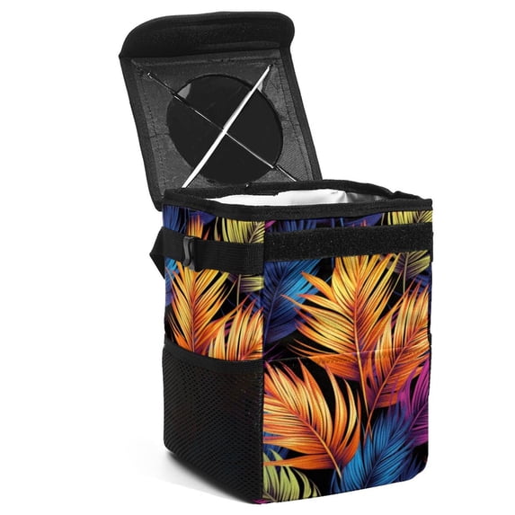 Tropical Jungle Palm Leaves Foldable Car Trash Can with Lid, Leak-Proof Hanging Storage Bag - Car Trash Bin, Mini Trash Can