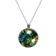 thumbnail image 1 of Tropical Jungle Palm Leaves Glass Design Circular Pendant Necklace - Stylish Jewelry for Women, 1 of 5